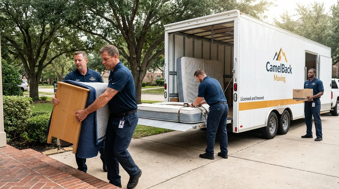 Crew loading residential truck for cross-state move from Hyde Park, VT