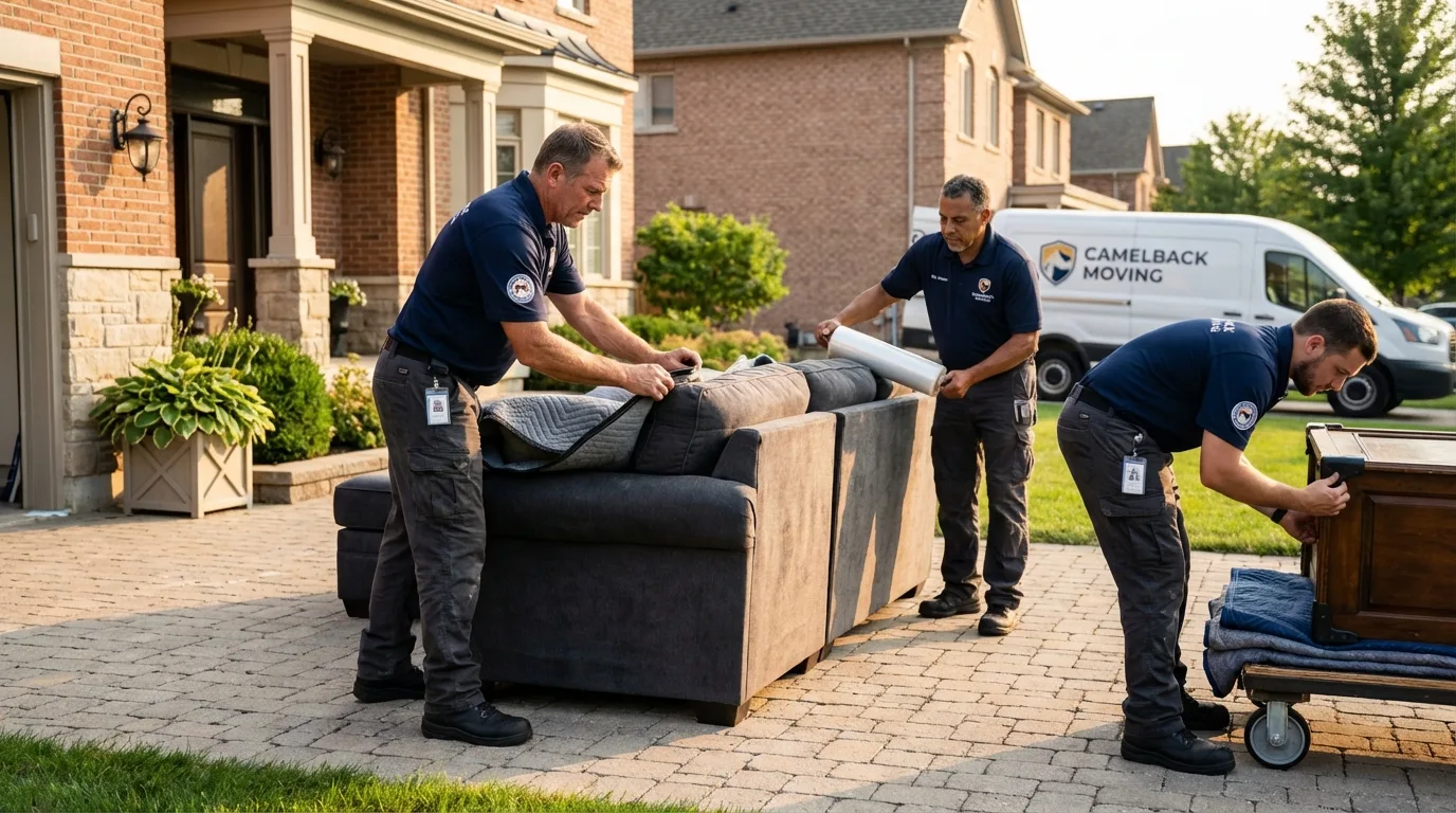 Large estate moving crew wrapping furniture in Hyde Park, VT